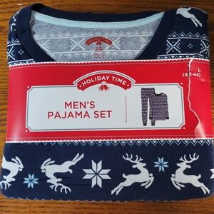 Men's navy blue reindeer matching holiday pajamas